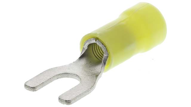 TE Connectivity, PLASTI-GRIP Insulated Crimp Spade Connector, 12 AWG to 10 AWG, M5 Stud Size Vinyl, Yellow | 34176