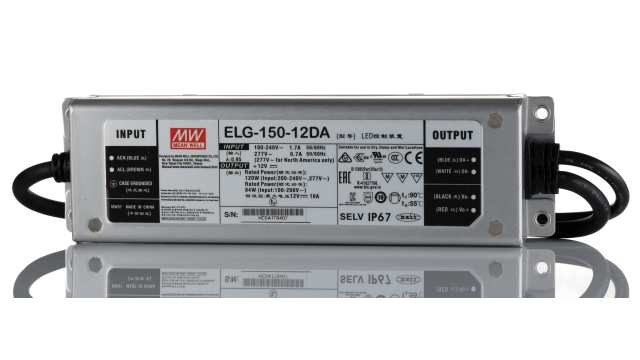 MEAN WELL LED Driver, 12 V Output, 120 W Output, 900 mA DALI | ELG-150-12DA
