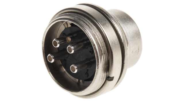 binder 4 Pole Straight Miniature DIN Plug, 6A, 250 V, Screw, Panel Mount Male | 09.0311.00.04