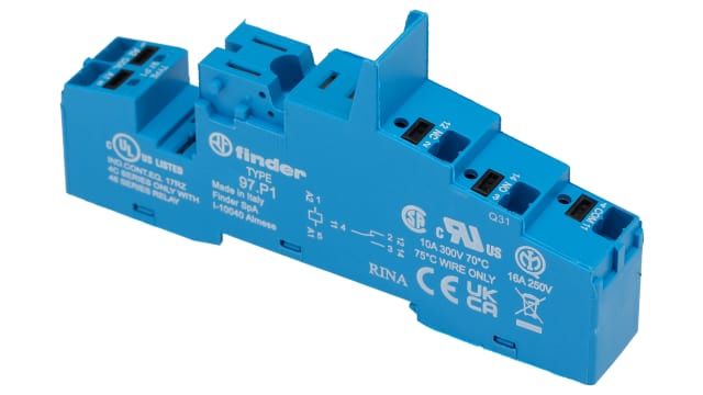Finder 97 5 Pin 250V ac DIN Rail Relay Socket, for use with 46.61 Relay | 97.P1SPA