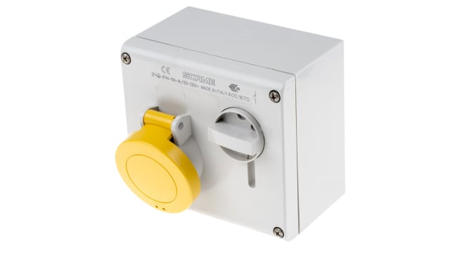 Scame Straight Switchable IP44 Industrial Interlock Socket 2+E, Earthing Position 4h, 16A, 130 V | 500.1670