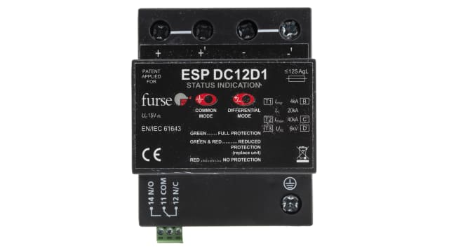 WJ Furse, ESP-DCD1 Surge Protection Device 15V dc Maximum Voltage Rating 100 kA Maximum Surge Current Type 1+2+3 SPD | ESP DC12 D1