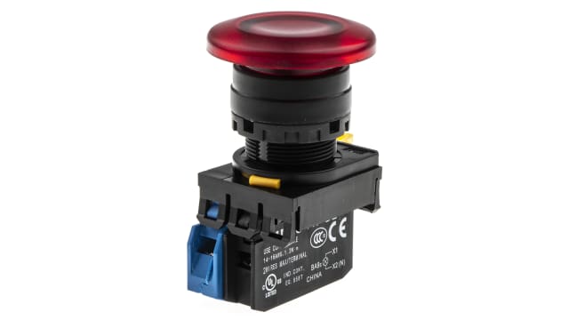 Idec YW Series Illuminated Push Button Complete Unit, Panel Mount, 22 mm Cutout Red, SPST, IP65 | YW1L-M4E10Q4R
