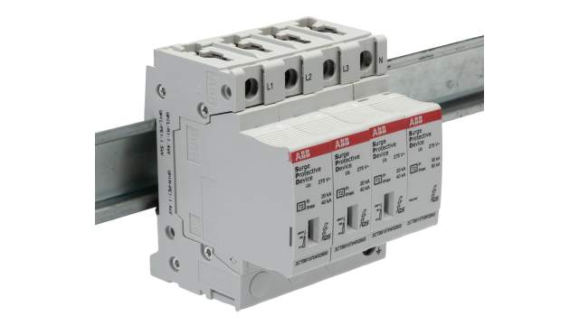 ABB, OVR Surge Protection Device 275V Maximum Voltage Rating 40 kA Maximum Surge Current Surge Protection Device | 2CTB815704R0800  OVR T2 3N 40-275s P TS QS