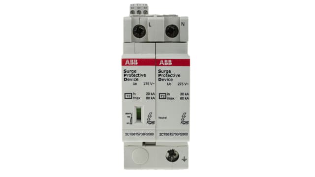 ABB, OVR Surge Protection Device 275V Maximum Voltage Rating 80 kA Maximum Surge Current Surge Protection Device | 2CTB815708R0200  OVR T2 1N 80-275s P TS QS