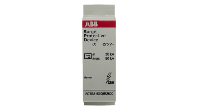 ABB, OVR Surge Protection Device 275V Maximum Voltage Rating 80 kA Maximum Surge Current Surge Protection Device | 2CTB815708R2800  OVR T2 N 80-275s C QS