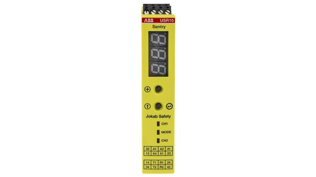 ABB Jokab Sentry USR10 3 Auxiliary Contacts Safety Relay 24V dc, Dual-Channel 4 Safety Contacts | 2TLA010070R0000  Sentry USR10 24VDC