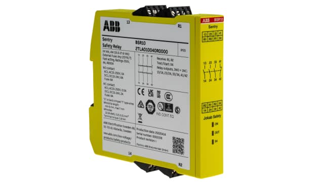 ABB Jokab Sentry BSR10 3 Auxiliary Contacts Safety Relay 24V dc, Single Channel 4 Safety Contacts | 2TLA010040R0000  Sentry BSR10 24VDC