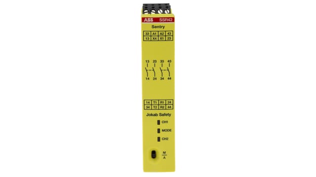 ABB Jokab Sentry SSR42 4 Auxiliary Contacts Safety Relay 24V dc, Dual-Channel 4 Safety Contacts | 2TLA010053R0400  Sentry SSR42 24VDC