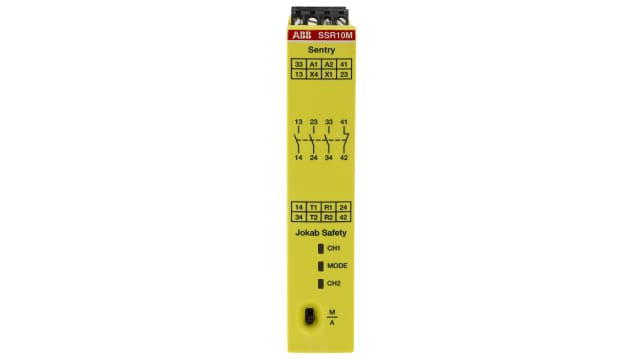 ABB Jokab Sentry SSR10M 3 Auxiliary Contacts Safety Relay 265 V ac, 375V dc, Dual-Channel 4 Safety Contacts | 2TLA010050R0100  Sentry SSR10M VAC/VDC