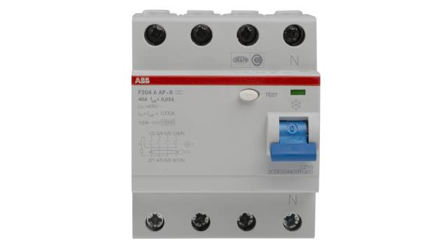 ABB F200 RCCB, 40A, 4 Pole, 30mA, Type A, 230/400V ac | 2CSF204401R1400  F204 A-40/0,03 AP-R