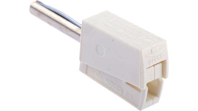 WAGO White Male Banana Plug, 4 mm Connector, Cage Clamp Termination, 42 V, Nickel Plating | 215-611
