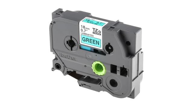 Brother Black on Green Label Printer Tape, 8 m Length, 18 mm Width | TZe-741