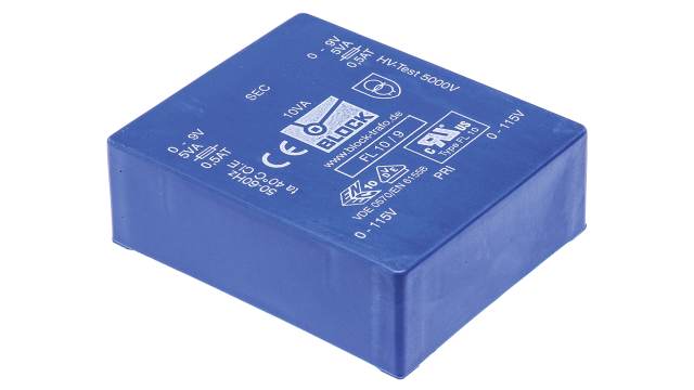 Block 9 V ac 2 Output Through Hole PCB Transformer, VDE, UL 10 VA | FL 10/9