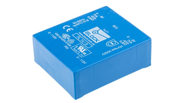 Block 9 V ac 2 Output Pin PCB Transformer, VDE 0570 Teil 2-1, DIN EN 61558-2-4, IEC 61558-2-4, VDE 0570 Teil 2-6, IEC | FL 14/9