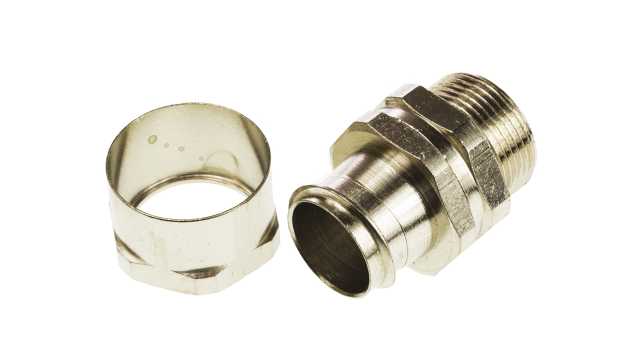 Adaptaflex Nickel, Conduit Fitting, 25 mm Nominal Size, M25, Brass, Silver IP54  rating | 7TCA296040R0141  SPB25/M25/B