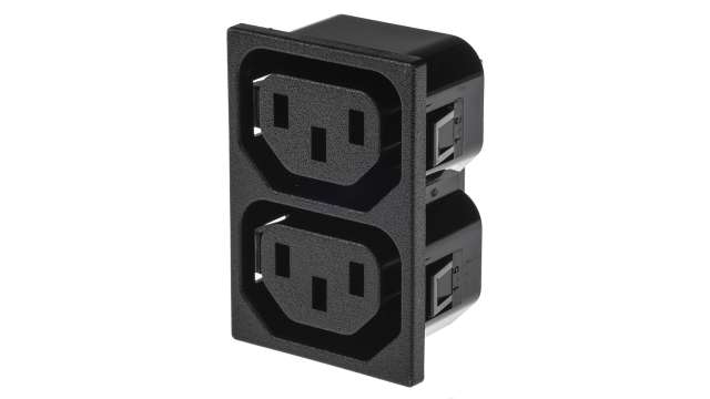 Bulgin 2 X C13 Straight Snap-in IEC Connector, 250 V Male, 10A | PX0714/2/15/28