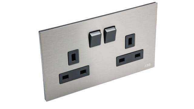 ABB AMPLIMITE 0.50 Grey 2 Gang Plug Socket, 13 A, BS1363 | 2CLA643719N1101 AM239147-S