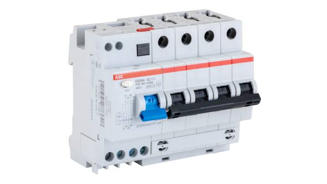 ABB Residual Current Circuit Breaker with Overload Protection, 16 A Current Rating, 4-Pole, 30 mA Trip Sensitivity, Type | 2CSR254001R1164
