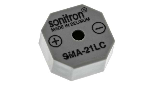 Sonitron 91 dB Through Hole Continuous Internal 9.5 mm Buzzer 21 mm 1.5 V dc Min 15 V dc Max | SMA-21LC-P10
