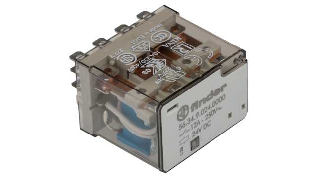 Finder Plug-In Mount Power Relay, 24V dc Coil, 12A Switching Current, 4PDT | 563490240000