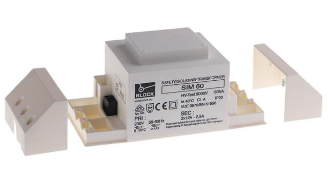Block 2 Output 60 VA Chassis Mount Transformer, 2 x 12 V ac, UL 506, VDE, EN 61558, cUL 506, VDE 0570 | SIM 60