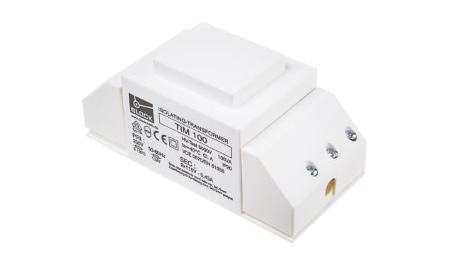 Block 2 Output 100 VA Chassis Mount Transformer, 2 x 115 V ac, DIN EN 61558-2-4, EN 61558-2-4, VDE 0570 Part 2-4, IEC | TIM 100