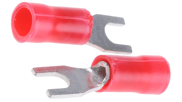 TE Connectivity, PLASTI-GRIP Insulated Crimp Spade Connector, 22 AWG to 16 AWG, 3 mm Stud Size, Red | 165004