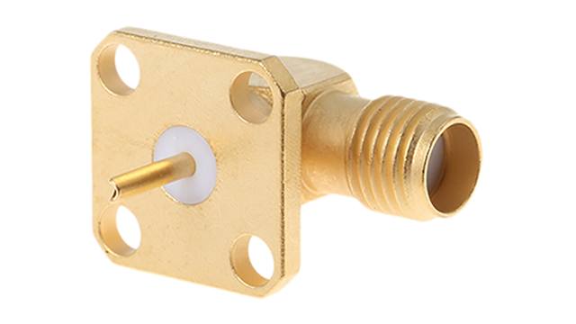 Radiall SMA Series Flange Female SMA, 50 Ω, Right Angle Body Solder | R125654000