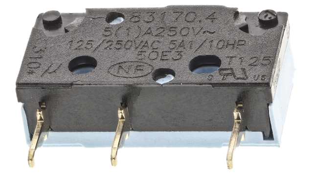 Crouzet Plunger Micro Switch, Solder Terminal, 5 A @ 250 V ac, SPDT | 83170408
