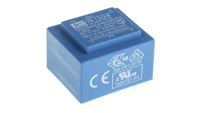 Block 8 V ac 2 Output Through Hole PCB Transformer, VDE, UL 1 VA | VB 1.0/2/8