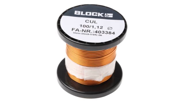 Block  1.12 mm OD Enamelled  Copper Wire 1.1 mm² 9 m Reel | CUL100/1.12