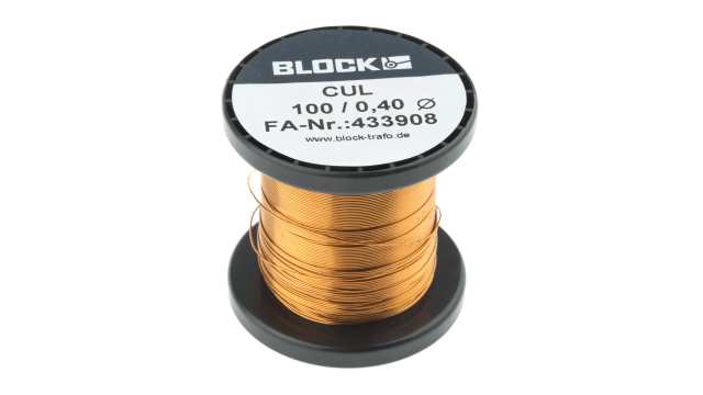 Block  0.4 mm OD Enamelled  Copper Wire 0.13 mm² 69 m Reel | CUL100/0.40