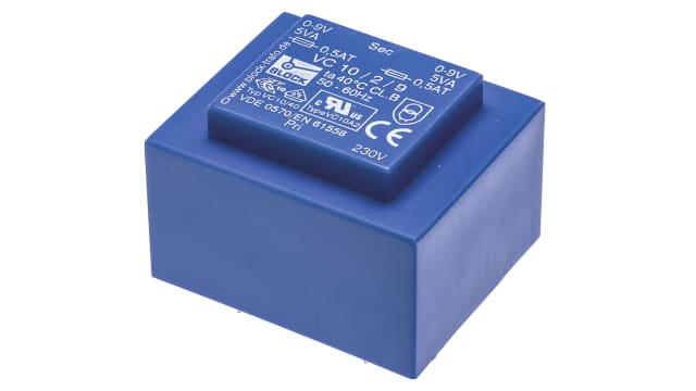 Block 2 x 9 V ac 2 Output Pin PCB Transformer, ENEC (VDE), EN 61558-2-6, DIN EN 61558-2-6, ENEC 10 (VDE), UL 5085-1/-2, | VC 10/2/9