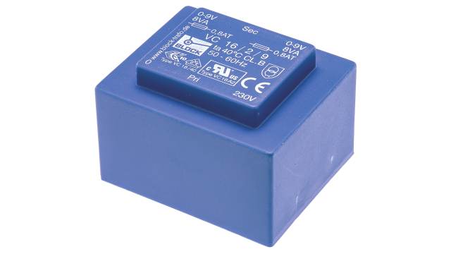 Block 2 x 9 V ac 2 Output Pin PCB Transformer, UL 5085-1/-2, CSA 22.2 No.66, EN 61558-2-6, DIN EN 61558-2-6, IEC | VC 16/2/9