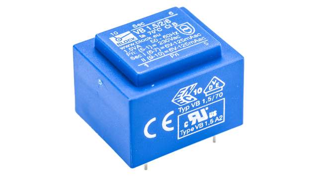 Block 6 V ac 2 Output Through Hole PCB Transformer, UL, VDE 1.5 VA | VB 1.5/2/6