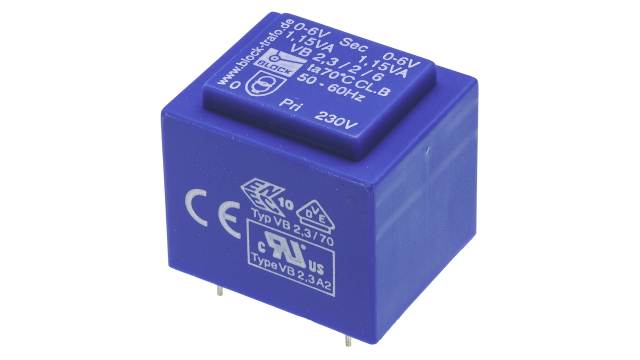 Block 6 V ac 2 Output Through Hole PCB Transformer, VDE, UL 2.3 VA | VB 2.3/2/6