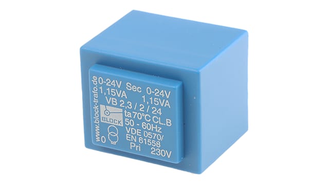 Block 24 V ac 2 Output Through Hole PCB Transformer, UL, VDE 2.3 VA | VB 2.3/2/24