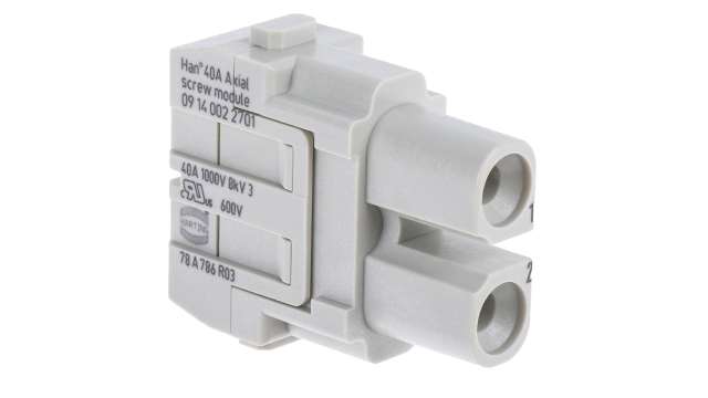 Han-Modular Series Female Module, 2 Way, 1 Row, Rated At 40A, 1 kV, Han 40A Axial | 09140022701