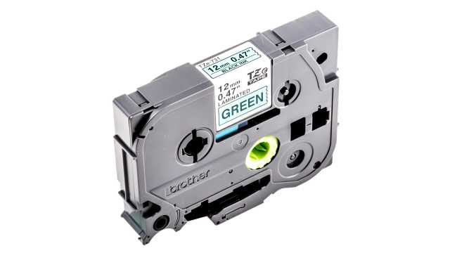Brother Black on Green Label Printer Tape, 8 m Length, 12 mm Width | TZe-731
