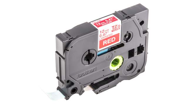 Brother White on Red Label Printer Tape, 8 m Length, 12 mm Width | TZe-435