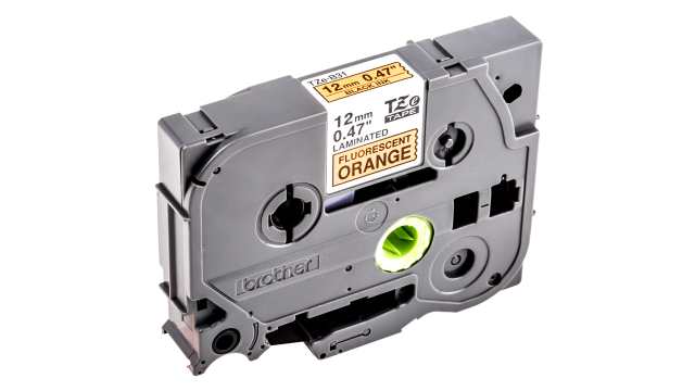 Brother Black on Orange Label Printer Tape, 5 m Length, 12 mm Width | TZE-B31