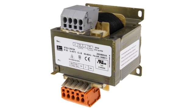 Block 2 Output 250 VA Chassis Mount Transformer, 2 x 12 V ac, VDE 0570, UL, EN 61558 | STEU250/24