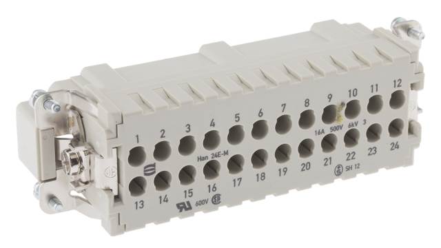 Han E Series size 16 A Connector Insert, Male, 24 Way, 16A, 500 V | 09330242602