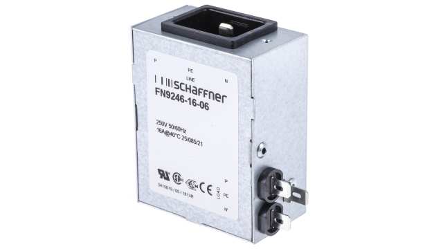Schaffner 16A, 250 V ac Male Panel Mount IEC Filter FN9246-16-06, Faston | FN9246-16-06