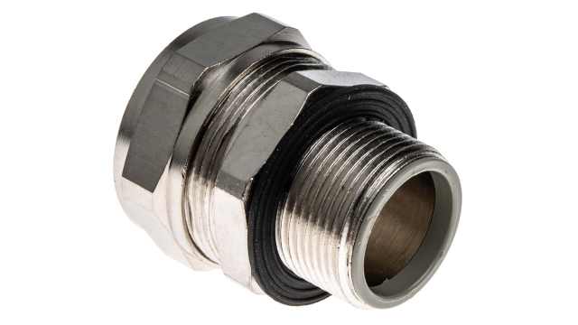 Adaptaflex Nickel, Conduit Fitting, 25 mm Nominal Size, M25, Brass, Silver IP65  rating | 7TCA296020R0204  SP25/M25/M