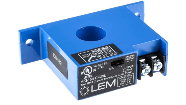 LEM AKR Series Current Transformer, 50A Input, 50:1, 4 → 20 mA Output, 19mm Bore, 24 V dc, 150 V ac | AKR 50 C420L