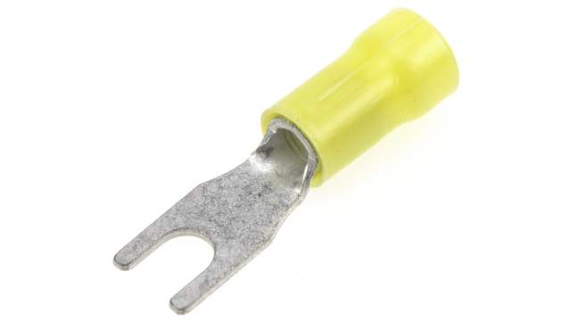 TE Connectivity, PLASTI-GRIP Insulated Crimp Spade Connector, 12 AWG to 10 AWG, M4 Stud Size Vinyl, Yellow | 165015-0