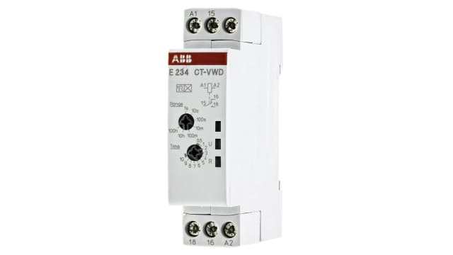 ABB DIN Rail Mount Timer Relay, 240V, 1-Contact, 0.05 → 360000s, 1-Function, SPDT | 1SVR500130R0000  CT-VWD.12