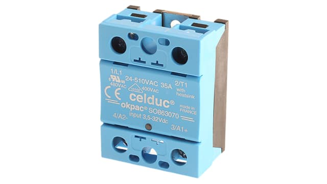 Celduc SO8 Series Solid State Relay, 40 A Load, Panel Mount, 510 V rms Load, 32 V Control | SO863070